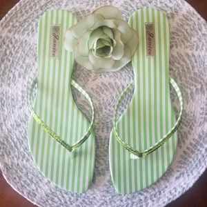 Green and White Sandals,  Size 10
